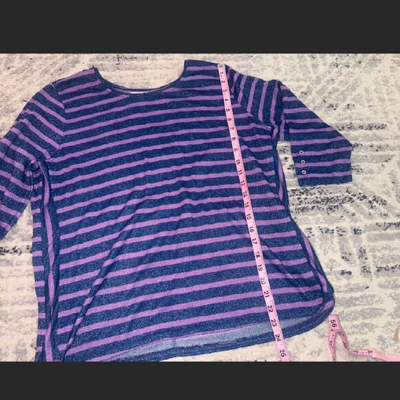 Allison Daley Women's Large Purple Navy Blue Glitter Striped 1/2 Sleeve Shirt - Picture 5 of 7